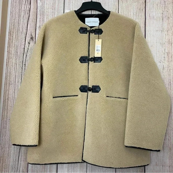 NWT Rebecca Minkoff womens Shearling Toggle Sherpa Coat Wool Blend Coat Size XL - Picture 3 of 14